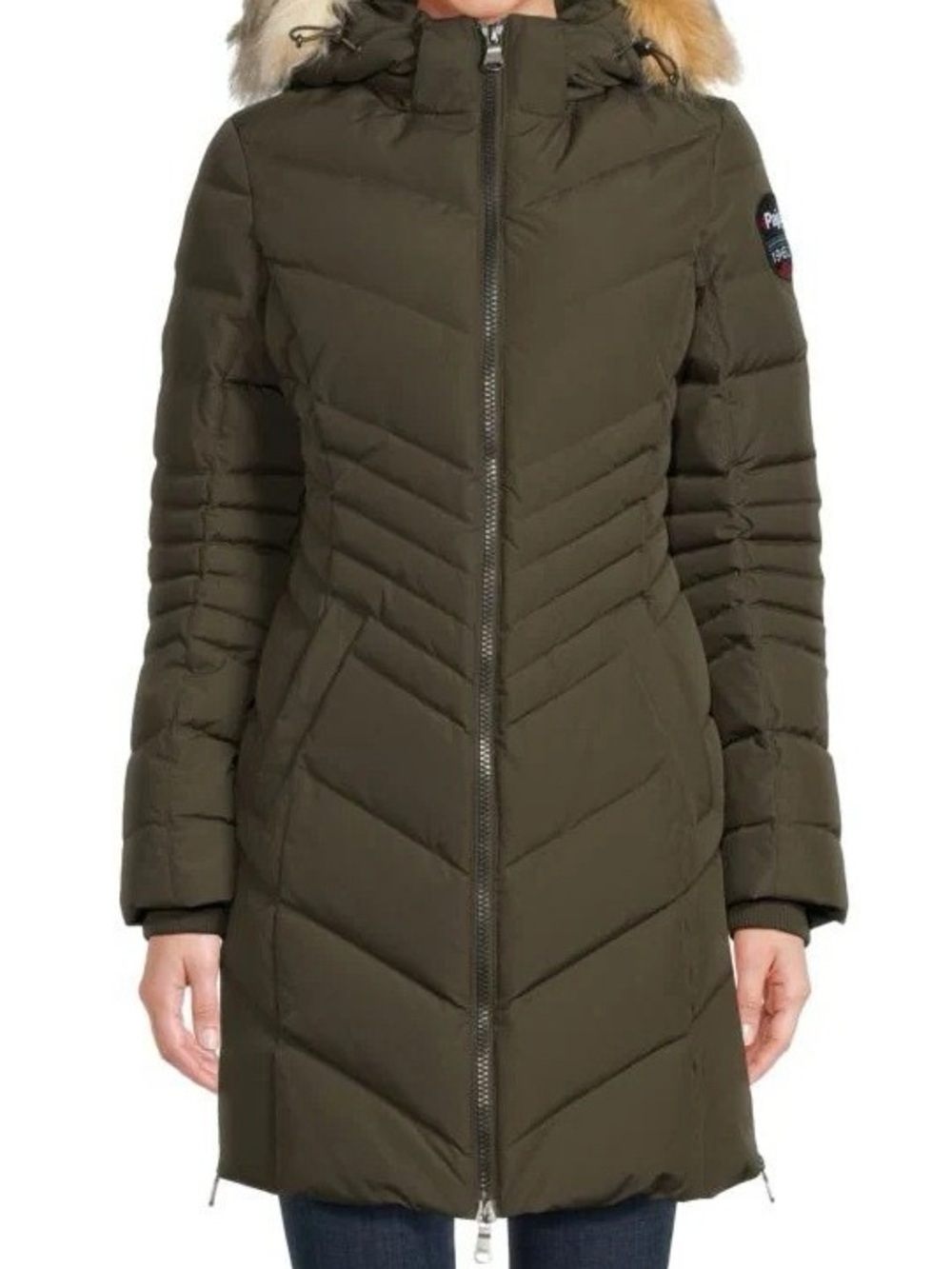 Pajar women’s Olive Puffer Coat with Faux-Fur Trim Hood